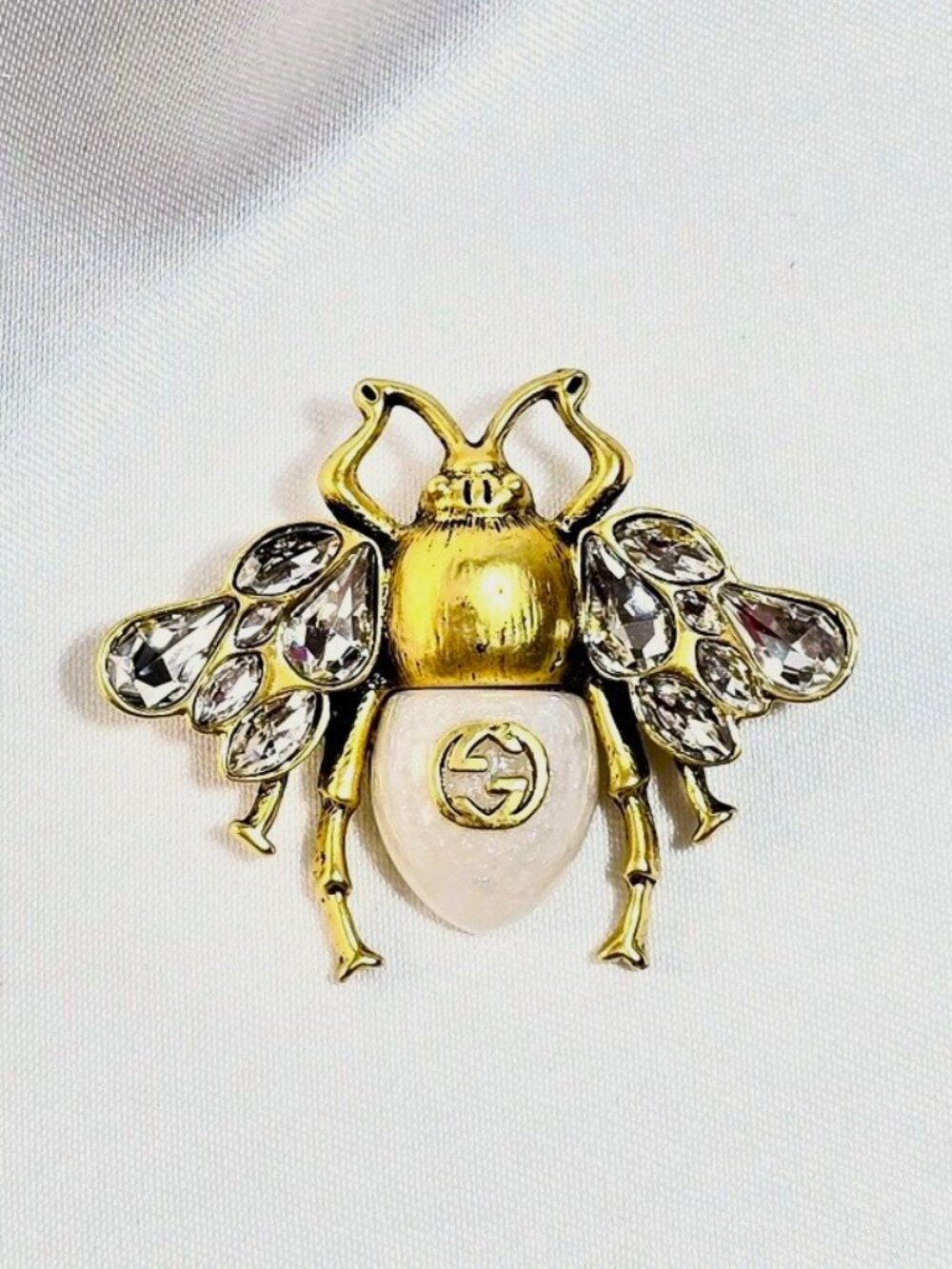 Gucci Goldtone Metal/Crystal GG Bee Brooch / Pin Made in Italy Authentic